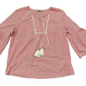 Marc New York Andrew Marc Womens Red Gingham Peasant Top L